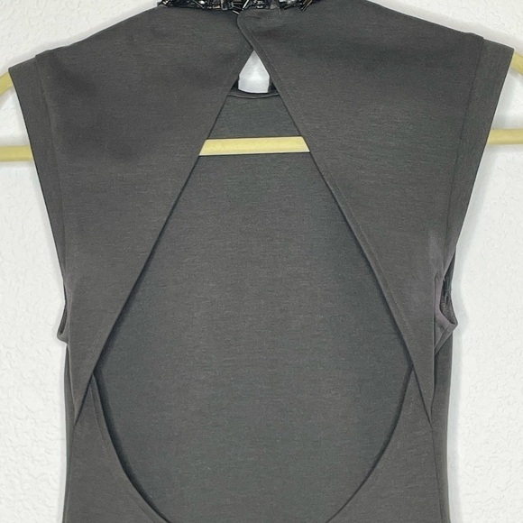 Alice & Olivia dress mini metallic gray with collar sz XS open back - Picture 3 of 14